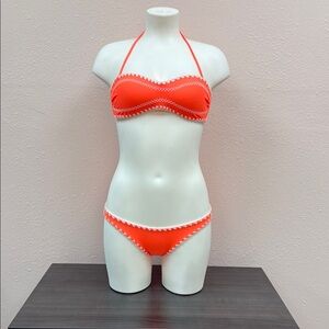 Vibrant Orange Bikini Set with White Accents